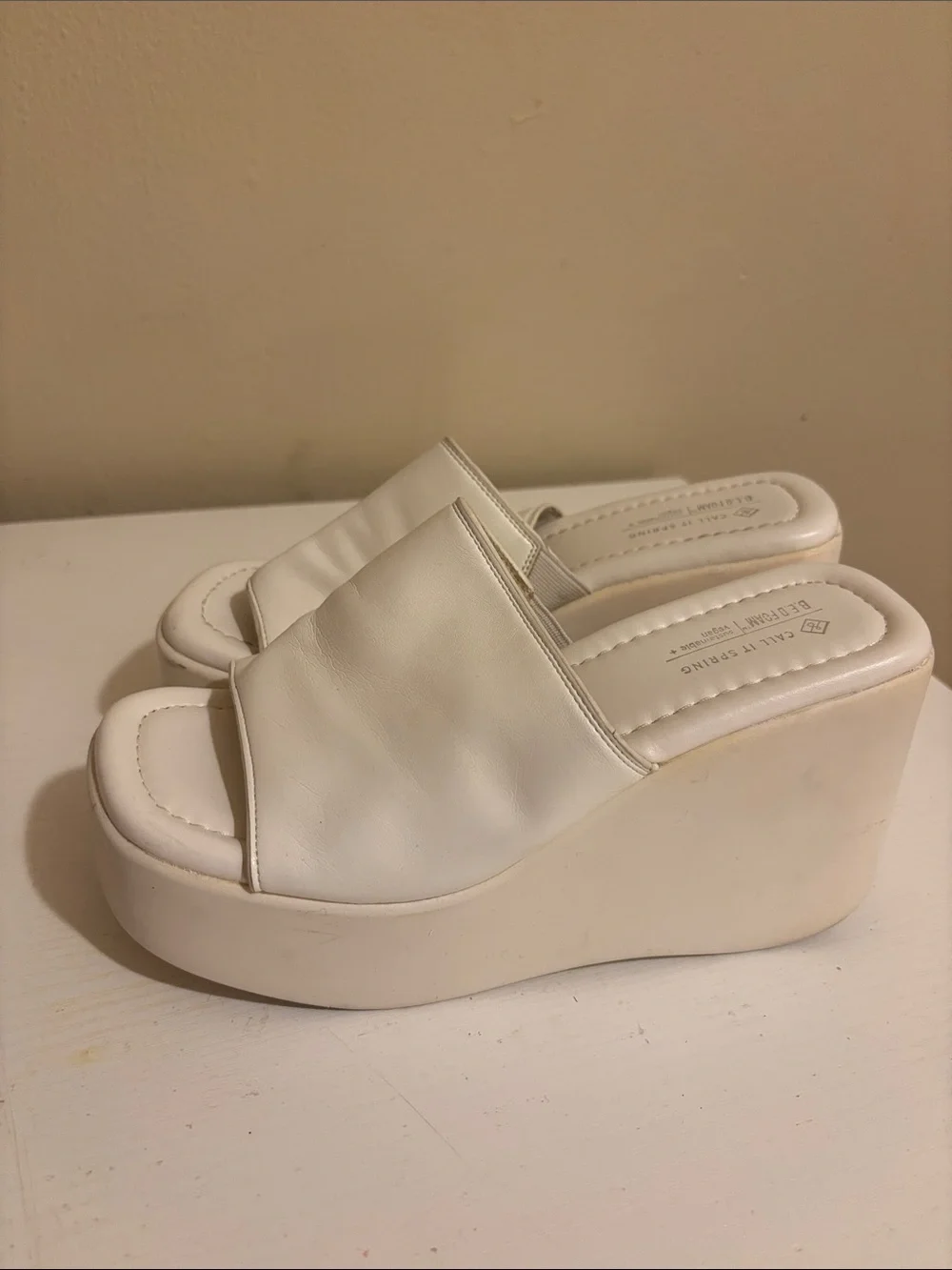 Call It Spring White Platform Slide Wedges